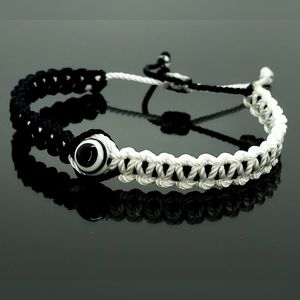 evil eye protection bracelet, black & white string braided wristband, adjustable